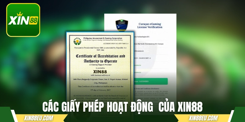 Các giấy phép hoạt động chính thống của XIN88 