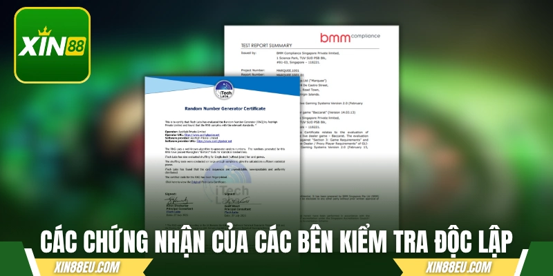 Các giấy phép hoạt động của các bên kiểm tra độc lập